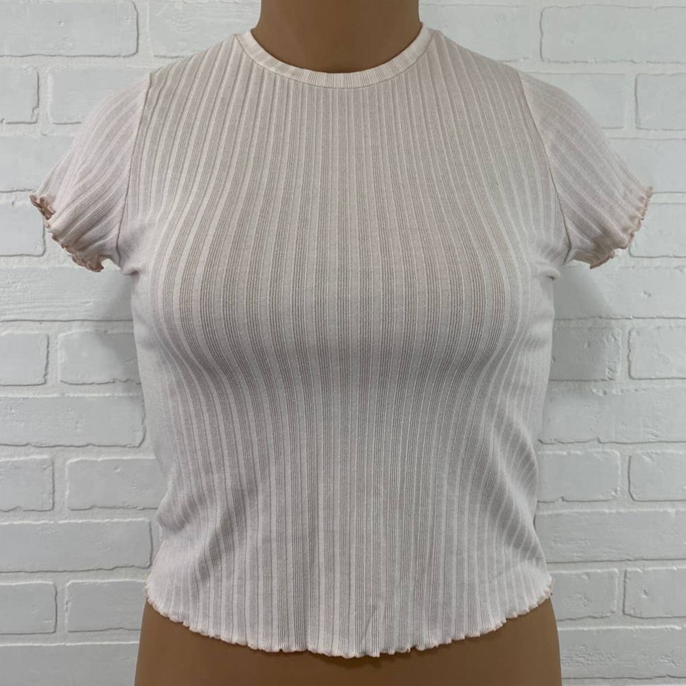 Wonder Nation Pink Lettuce Edge Crop Tee
